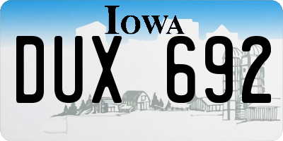 IA license plate DUX692