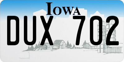 IA license plate DUX702