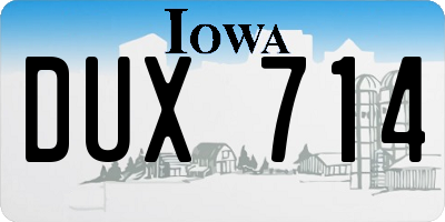 IA license plate DUX714
