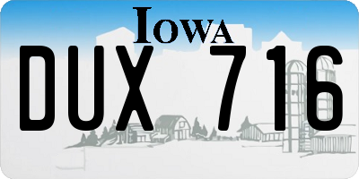 IA license plate DUX716