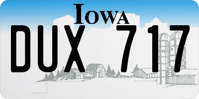 IA license plate DUX717