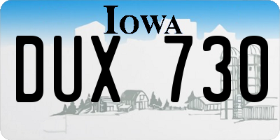 IA license plate DUX730