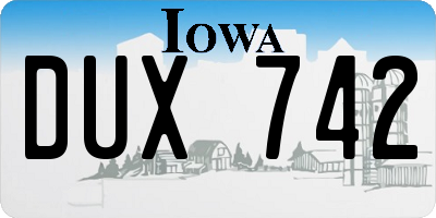 IA license plate DUX742