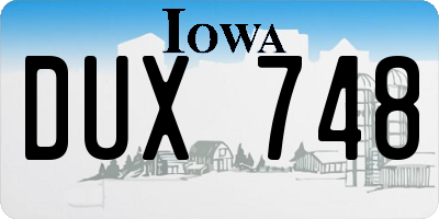 IA license plate DUX748