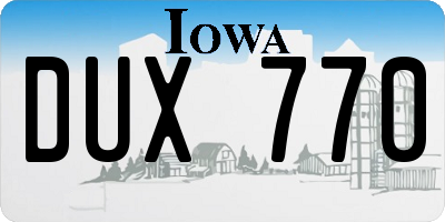 IA license plate DUX770
