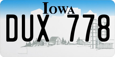 IA license plate DUX778