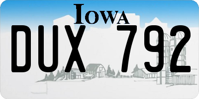 IA license plate DUX792