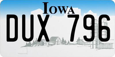 IA license plate DUX796