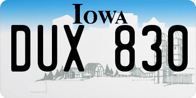 IA license plate DUX830