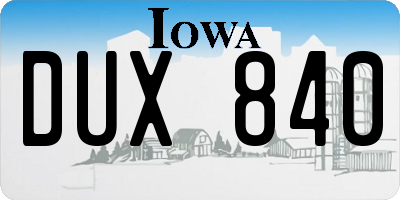 IA license plate DUX840