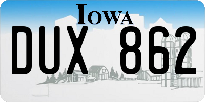 IA license plate DUX862