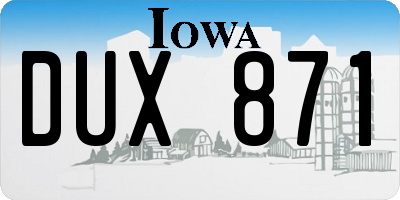 IA license plate DUX871