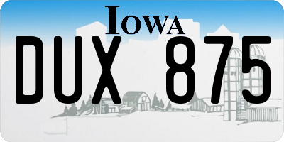 IA license plate DUX875