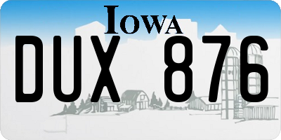 IA license plate DUX876