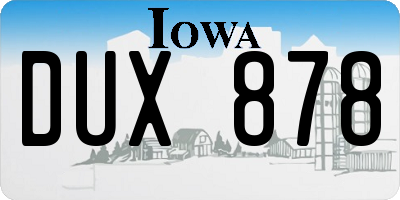 IA license plate DUX878