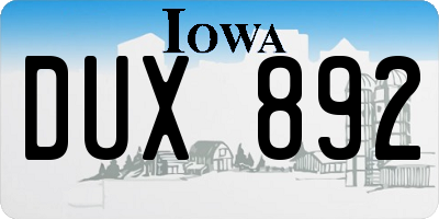 IA license plate DUX892