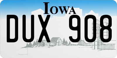 IA license plate DUX908