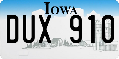 IA license plate DUX910