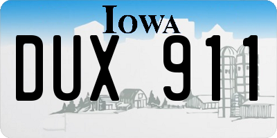 IA license plate DUX911