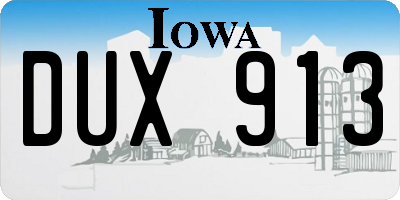 IA license plate DUX913