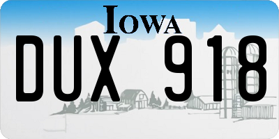 IA license plate DUX918