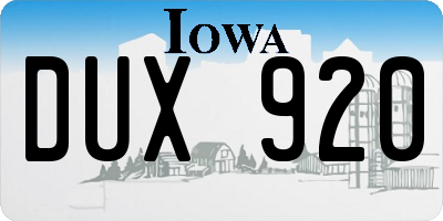 IA license plate DUX920