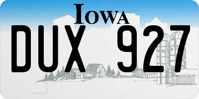 IA license plate DUX927