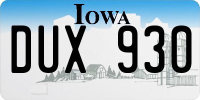 IA license plate DUX930