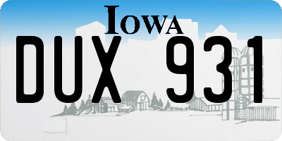 IA license plate DUX931