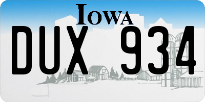 IA license plate DUX934