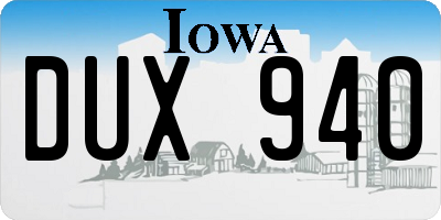 IA license plate DUX940