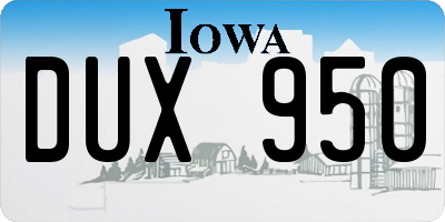 IA license plate DUX950