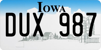 IA license plate DUX987