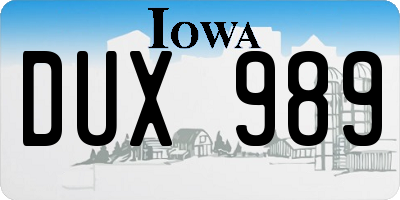 IA license plate DUX989