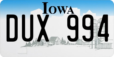 IA license plate DUX994