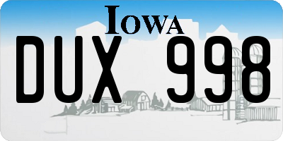 IA license plate DUX998