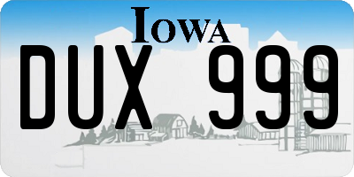 IA license plate DUX999