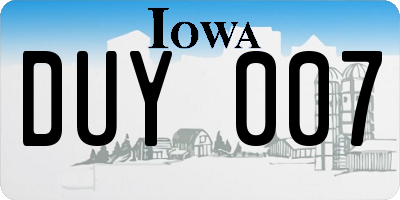 IA license plate DUY007