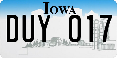IA license plate DUY017