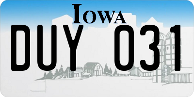IA license plate DUY031