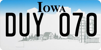 IA license plate DUY070
