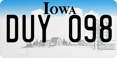 IA license plate DUY098