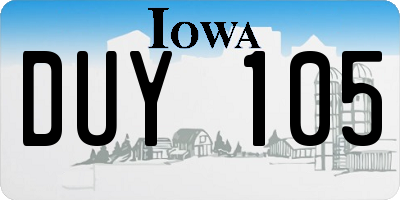 IA license plate DUY105