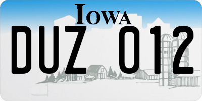 IA license plate DUZ012