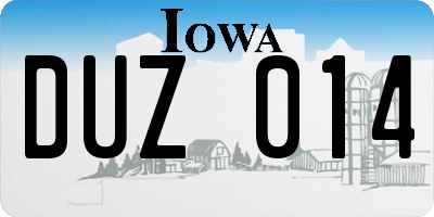 IA license plate DUZ014
