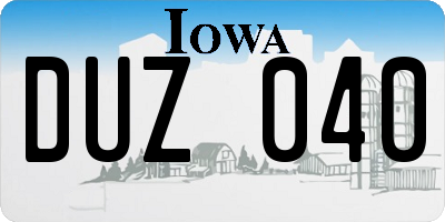 IA license plate DUZ040