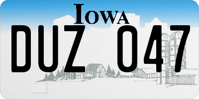 IA license plate DUZ047