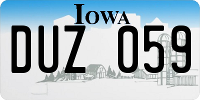 IA license plate DUZ059