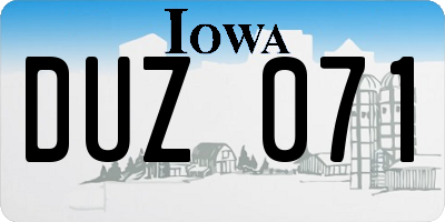 IA license plate DUZ071