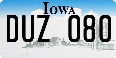 IA license plate DUZ080
